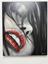 Oryginalny obraz olejny na płótnie – Czerwone usta kobieta, nowoczesna dekoracja ścienna 50x60cm