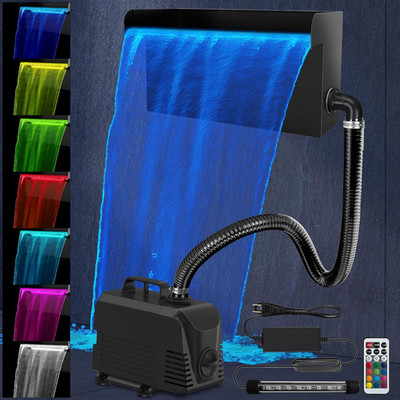 Pond Waterfall Kit with LED Lights, All-In-1 Stainless Steel Spillway with 660GP