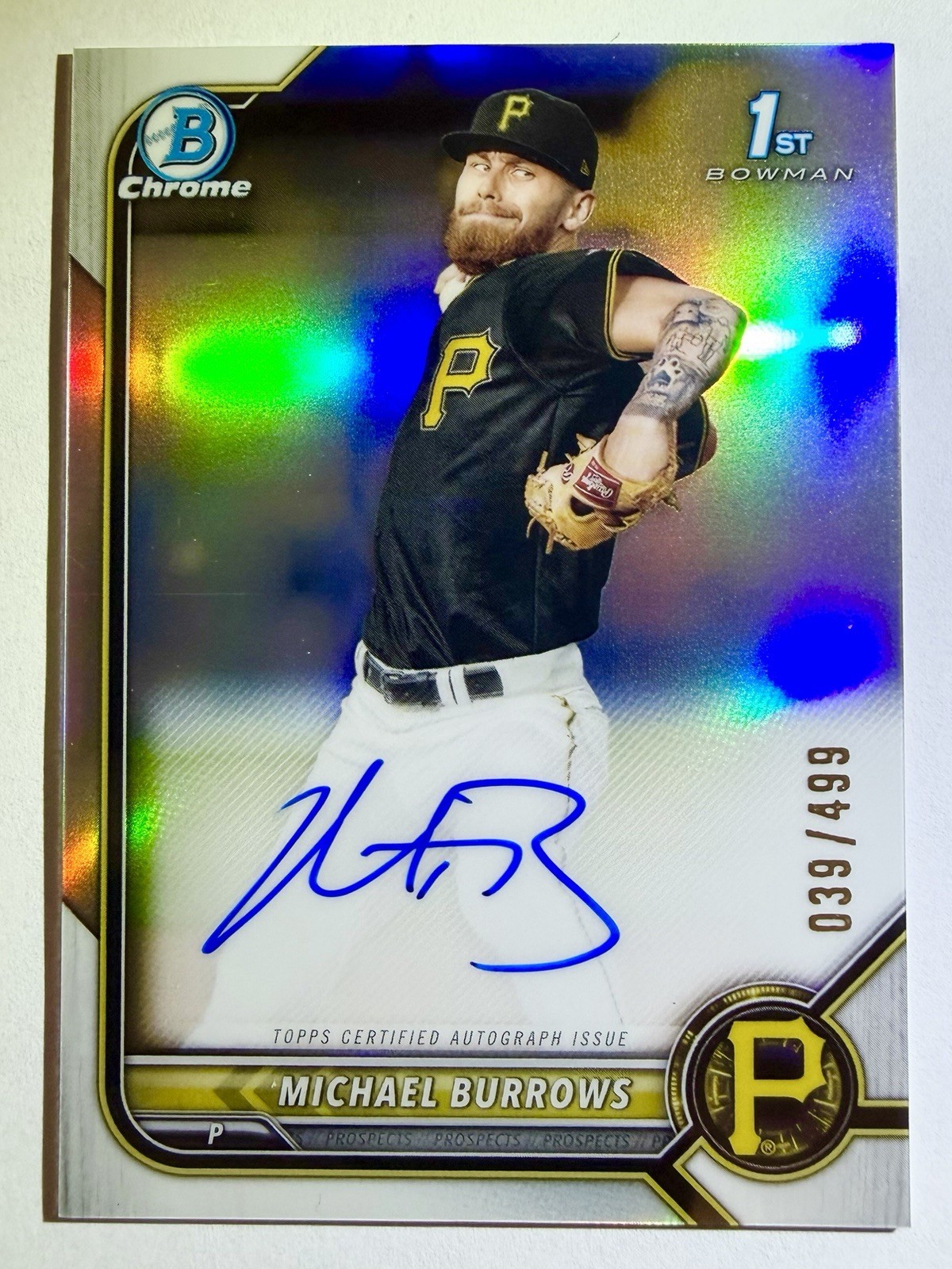 2022 Bowman Chrome MICHAEL BURROWS Auto Refractor /499 1st Autograph Mike Astros