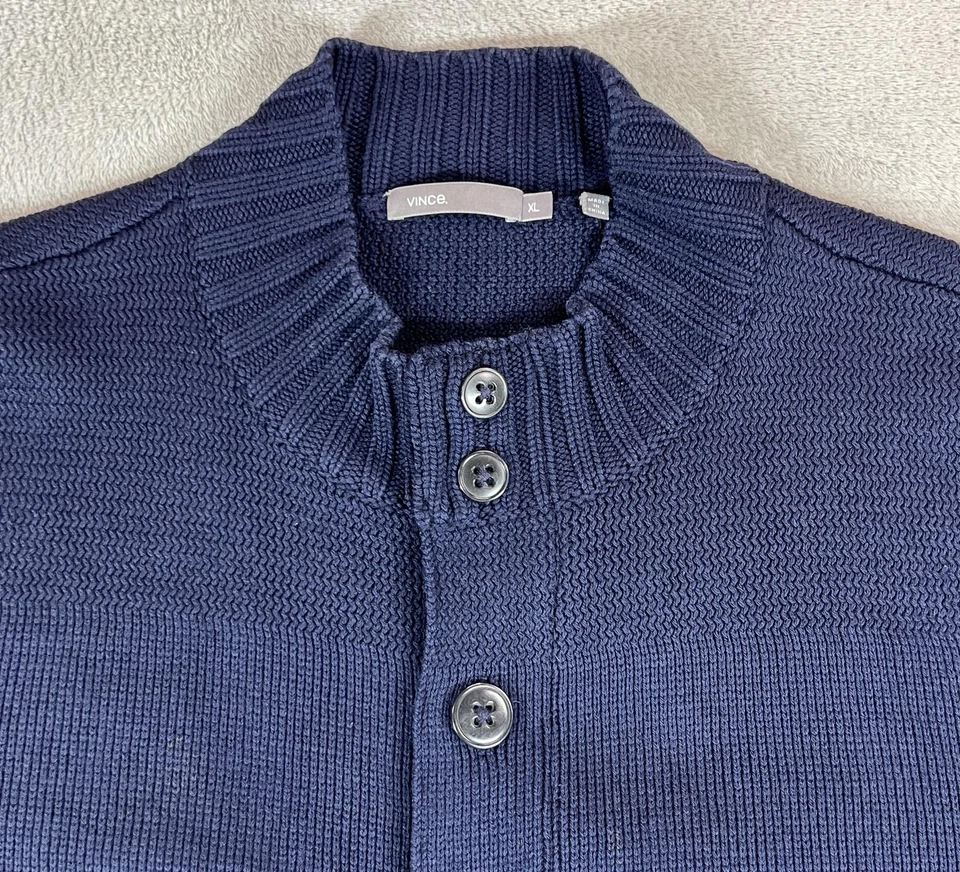 Suéter Vince Para Hombres Extra Grande Azul Marino Cuello Simulado Botón Cremallera Cárdigan Lana 7095 Foto 2 de 4