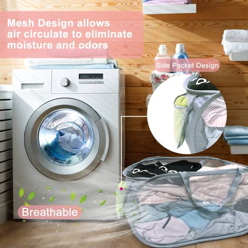 2 PCS Mesh Laundry Hamper,Collapsible Laundry Baskets,75L Large Foldable Dirty - Picture 4 of 6