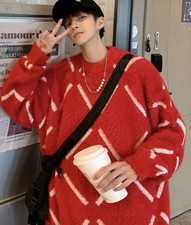 Men's Fashion Winter Crew Neck Long Sleeve Loose Warm Kniting Sweaters Pullover