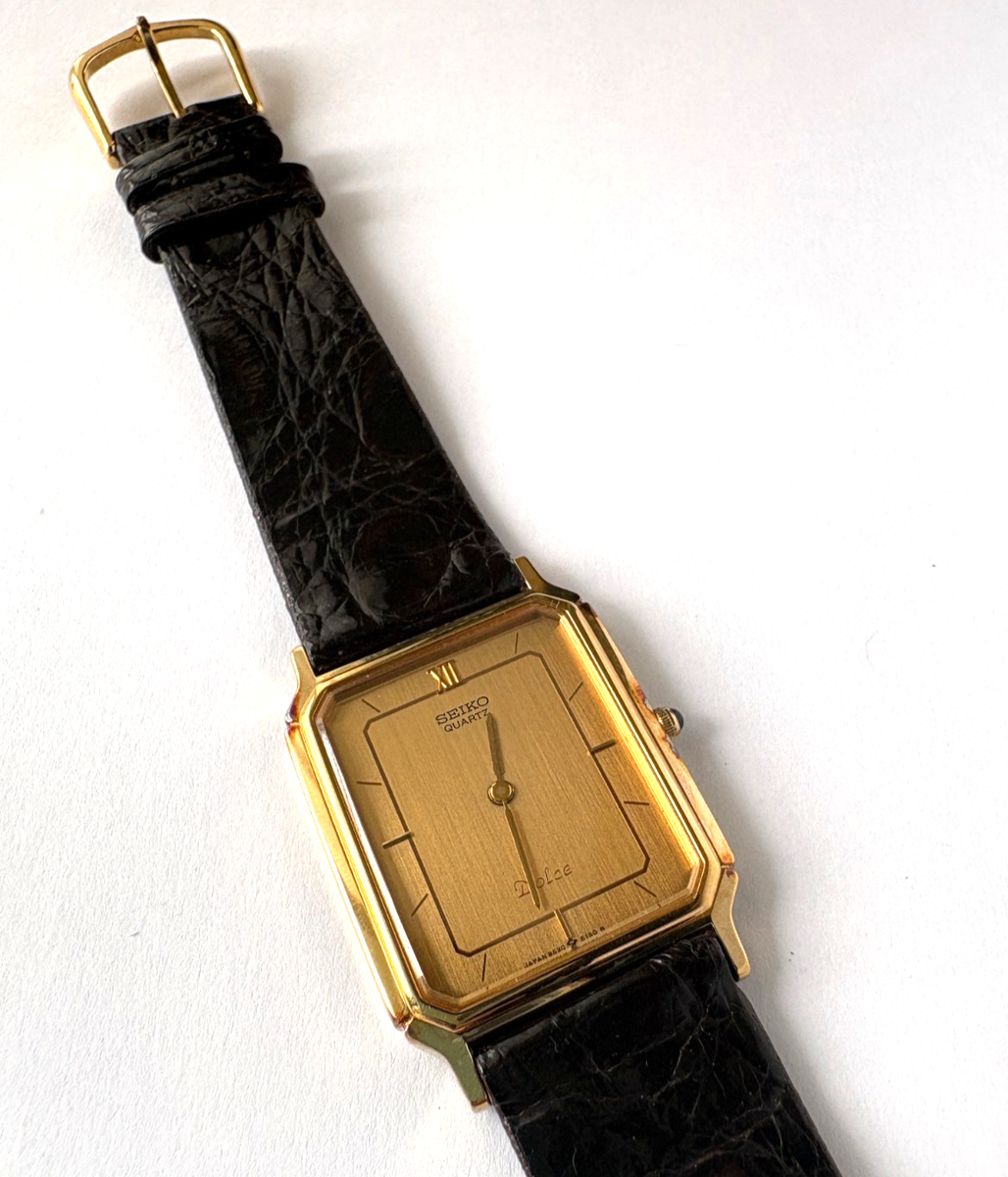 NMINT w/CASE] Seiko Dolce 9520-5140 25mm Gold Dial Rectagon Quartz