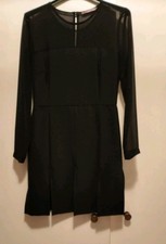 Abito Donna Nero Maniche Lunghe Tulle IT 40 Marca OLIVIA HOPS Foderato 