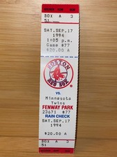 Roger Clemens Mo Vaughn Puckett Red Sox Twins 9/17/94 1994 Strike Ticket Stub