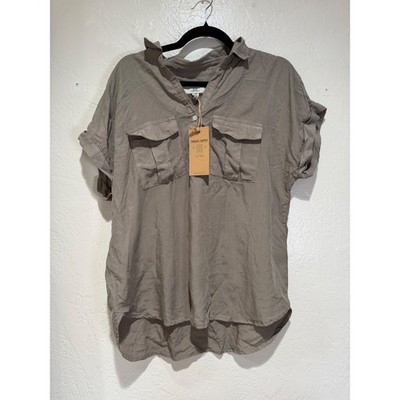 Thread & Supply Slate Green Tencel Lyocell Utility Button Top T2965TCTJ Large