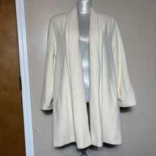 Ashley Scott Ivory Wool Coat Open Front Vintage Size 8 Elegant Timeless USA