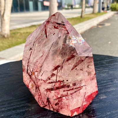 3.3LB Natural Crystal Red Ghost Quartz Mine Crystal Column Decoration