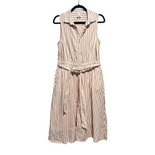 Pact Sunset Orange White Striped Organic Cotton Lagenlook Belted Midi Dress M