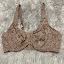 Wacoal Bra 32D Tan Underwire Halo Lace Back Close 65547