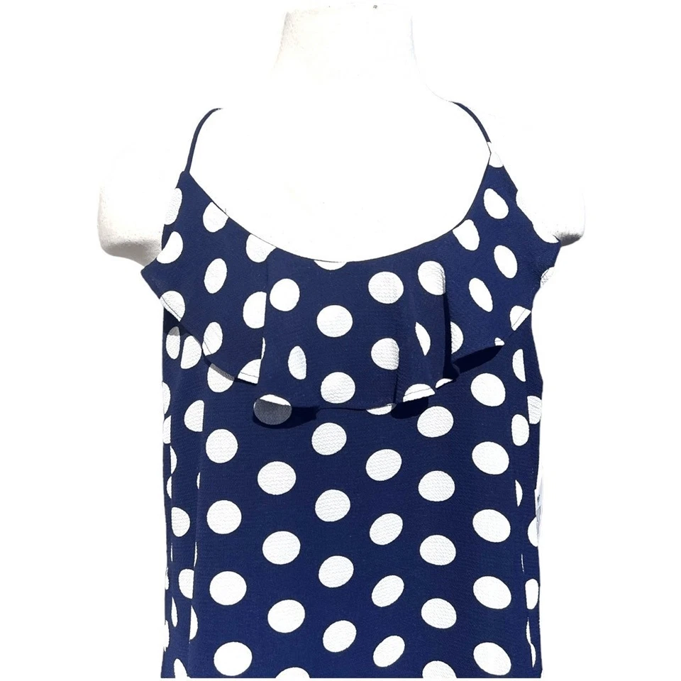 Vestido recto Lucy Love para mujer talla mediana azul marino a lunares con volantes espalda deportiva nuevo con etiquetas Foto 3 de 4