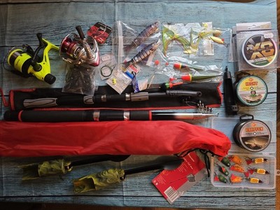 Angel Set Raubfisch Friedfisch DAM und BALZER Rolle gefl.Schnur Blinker Kescher