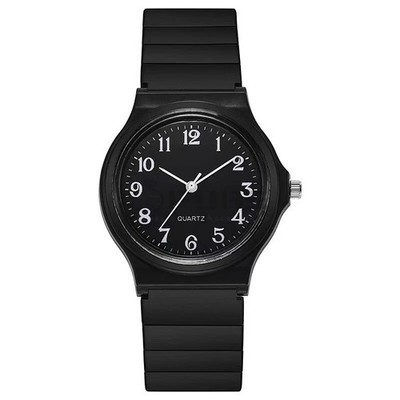 Schwarze Unisex Ultra Dünne Quarzuhr Weiches Band Analog Armbanduhr Herren Damen Kinder