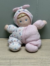 Eden 8 1/2" Plush Lovey Baby Doll Pink Flower  Heart Pajamas Blonde Hair Soft