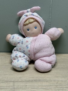 Eden 8 1/2" Plush Lovey Baby Doll Pink Flower & Heart Pajamas Blonde Hair Soft