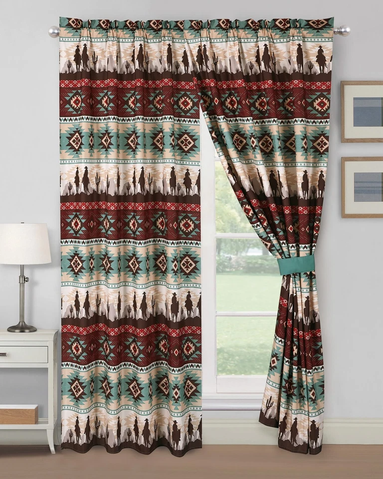 Dune 4-Piece Southwestern Cowboys Aztec Window Curtain Set with Sheer Backing... - Image 2 of 4