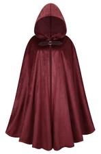 Mens Renaissance Medieval Hooded Cloak Victorian Steampunk Costume Cosplay Red