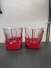 Set of 2 Maker’s Mark Bourbon Red Wax Drip Rocks Glass EUC
