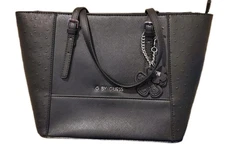G by Guess black satchel tote PVC bag Faux Ostrich Leather Sides Lightweight 
