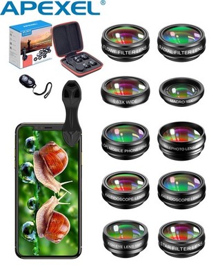 APEXEL 10in1 Phone Camera Lens Wide Angle Telescope Macro Lens Filters For Phone