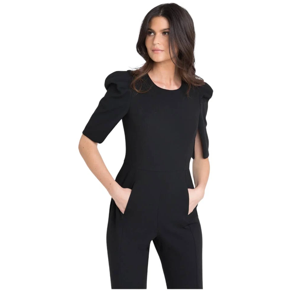 Mono Negro Halo Nuevo con Etiquetas Russo Puff Hombro Negro Talla 6 Pierna Ajustada Bolsillos Delanteros Foto 2 de 4