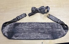 Robert Talbott Protocol Formal Silk Silver Black Silk Bow Tie  Cummerbund Set