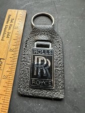 Vintage Rolls Royce Key Fob Ring Keychain Black Leather Fine