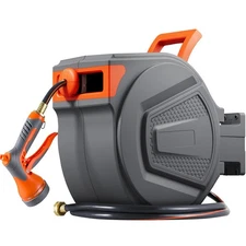 TLGREEN Retractable Garden Hose Reel, 1/2in x 100 ft Water Hose Reel Wall Mou...