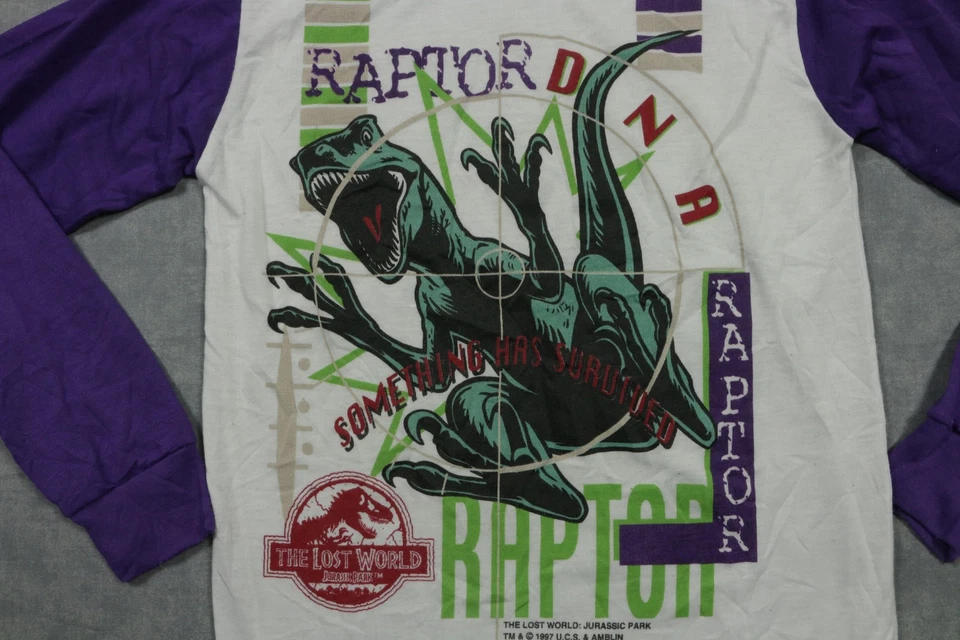 Camisa De Colección El Mundo Perdido Parque Jurásico Juvenil 12-14 Manga Larga Raptor Años 90 Foto 3 de 4