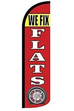4LessCo WE FIX FLATS - Windless Swooper Flag Feather Banner 3x11.5 ft, red