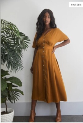 vetta button up midi dress Vetta XS Tencel Striped Button Front Midi Dress