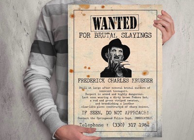 Freddy Krueger Wanted Poster. A3 Size. Nightmare On Elm Street