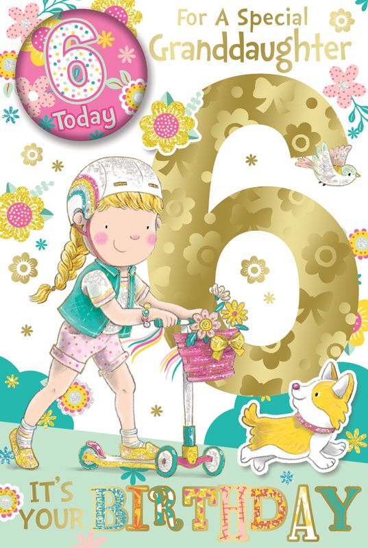 Granddaughter Age 6 Badged Card 23x15cm (9x6 Inches)