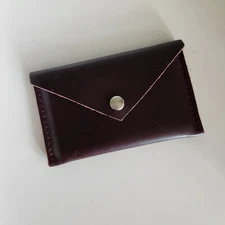 Pittards England Wallet Leather Mini Coin Wallet Burgundy Red Thread Used