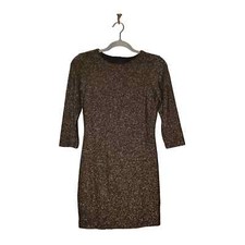 KAREN KANE $118 3/4 Sleeve Stretch Knit Mini Dress Black Gold Glitter XS