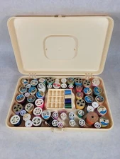 Vintage Wilson Wil-Hold Sewing Box Case Organizer Gold Plastic Thread Bobbin USA