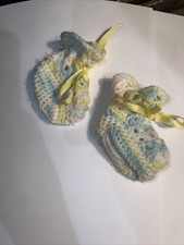 Vintage Pink Blue Yellow And White Crocheted Baby Shoes