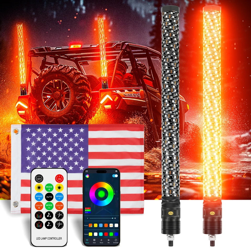 Pair 2FT LED Fat Whip Light Antenna RGB Chasing For CF-MOTO CFORCE 600 800 1000 - Image 4 of 4