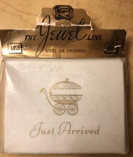 Vintage Jewell Line Steel Die Engraved Just Arrived Baby Announcements Paper Set
