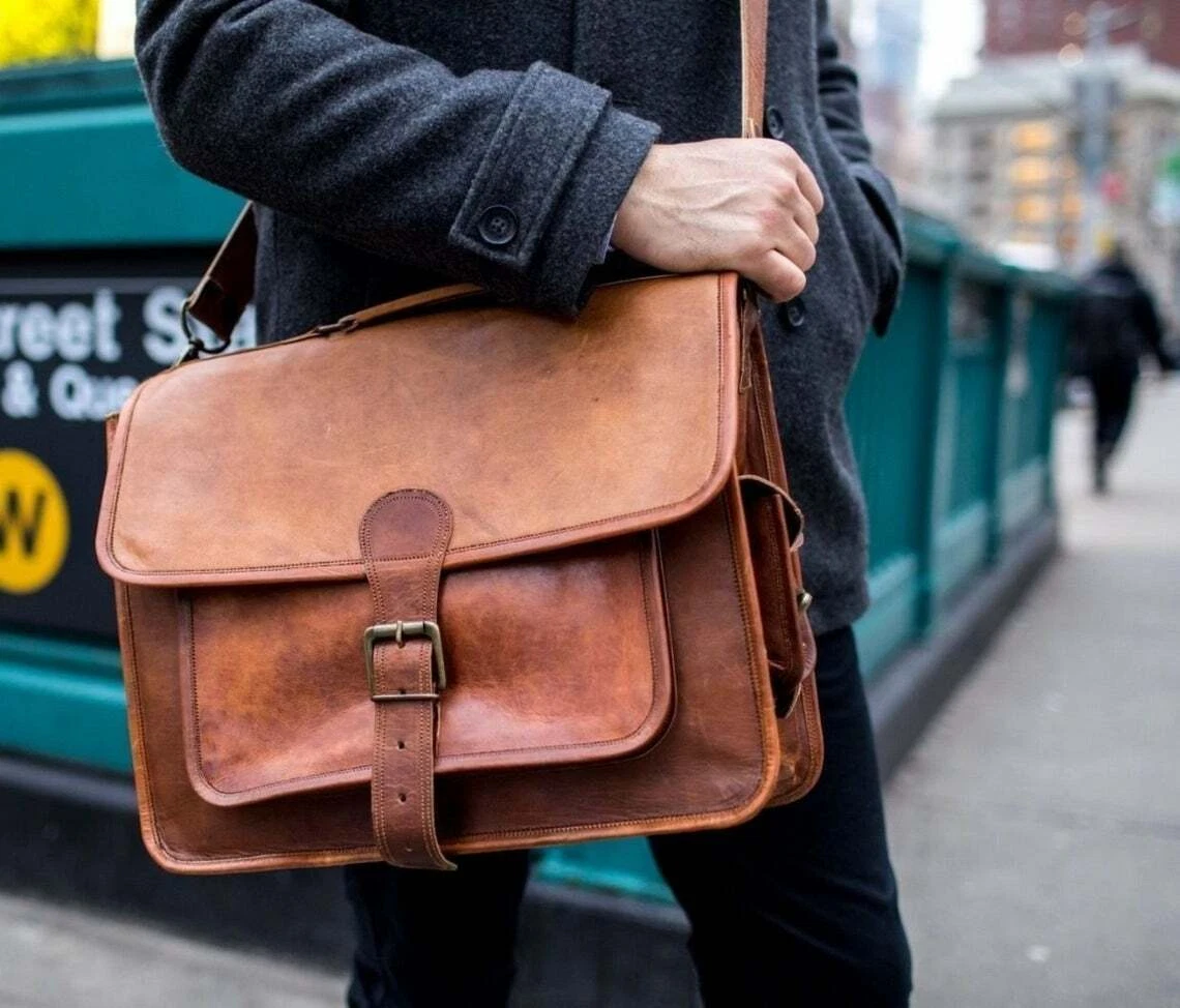 16&#034; Large brown Soft bag for men messenger shoulder bag Laptop Bag | eBay