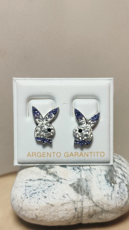 Orecchini Ragazza Argento 925 Coniglietto Strass Viola Luminosi - Immagine 4 di 4
