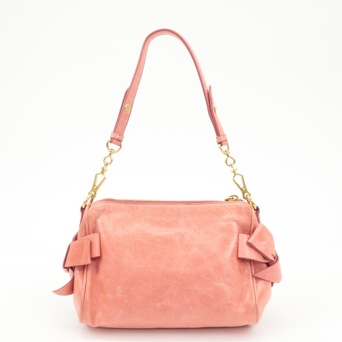 バッグ miu miu side ribbon leather hand bag miu miu Side Ribbon 2way Leather Shoulder Handbag Brown Gold
