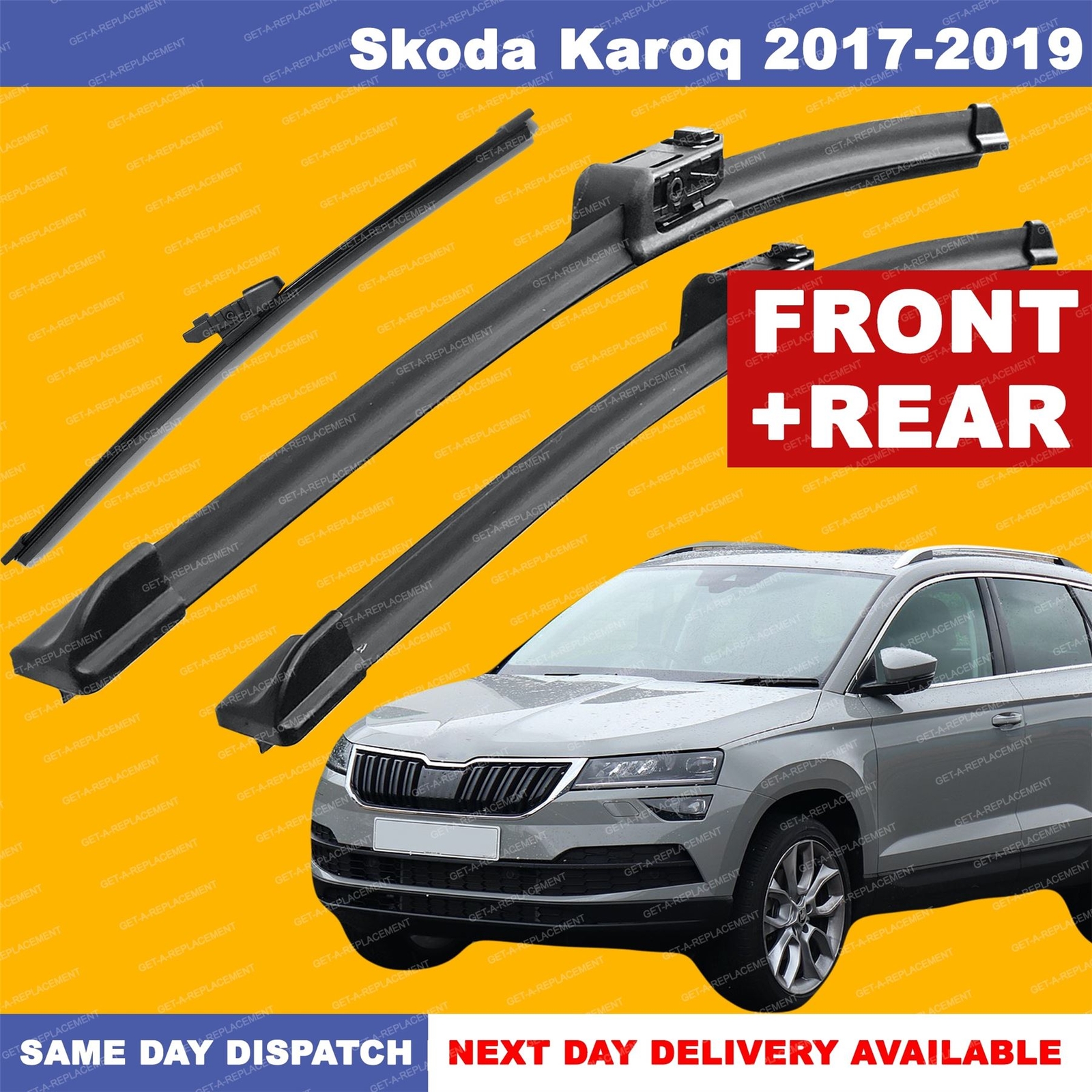 For Skoda Karoq 1723 Slim Top Front & Rear Windscreen Wiper Blades 26