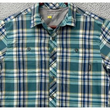 Eddie Bauer Travex Shirt Mens Medium Green Plaid Nylon Blend Travel Button Up