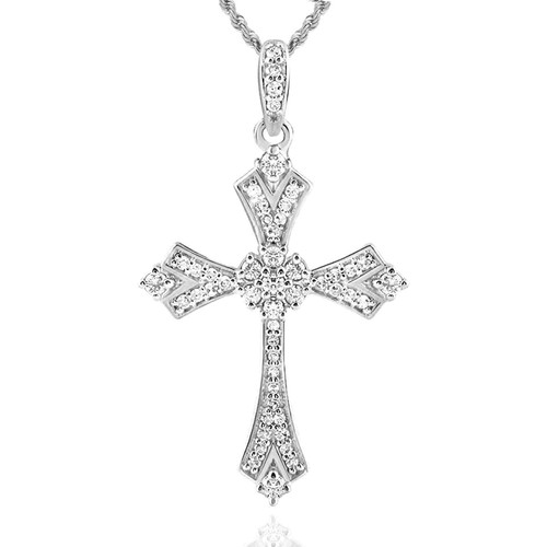 .22CTW Real Diamond 10K Gold Yellow White Rose Cross Pendant 1.1" - Picture 3 of 11