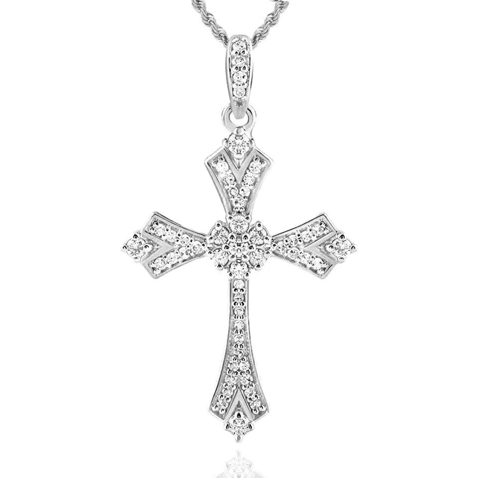 Colgante Cruz Rosa Blanca Amarilla Oro 10K Diamante Natural 0,22CTW 1,1" Foto 3 de 4