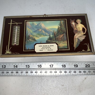 vtg 40s 50s  Auctioneers Advertising Thermometer Mabel Minnesota