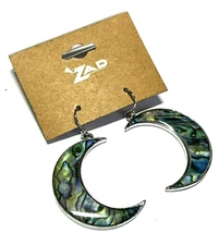 New ZAD Abalone Mother Of Pearl Shell Inlay Moon Boho Dangle Drop Earrings