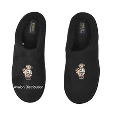 Men's Polo Ralph Lauren Black Faux Shearling Snow Sledding Bear Slippers New