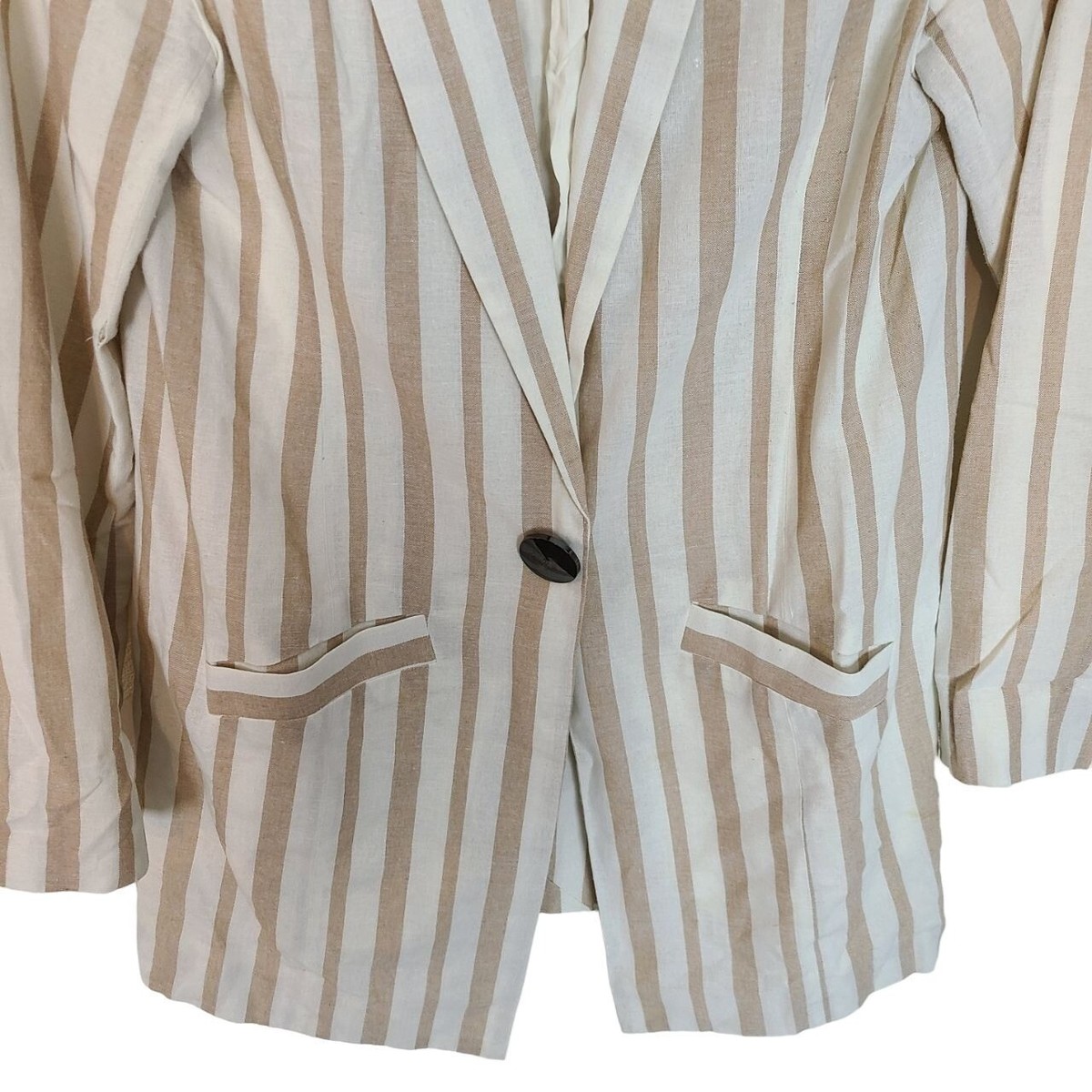 Chriselle x J.O.A. Womens M Ivory Tan Striped One-Button Boyfriend  